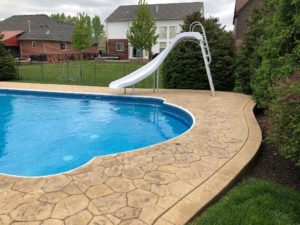 Stamped Concrete Pool Deck Before Sealing in Macomb Twp.